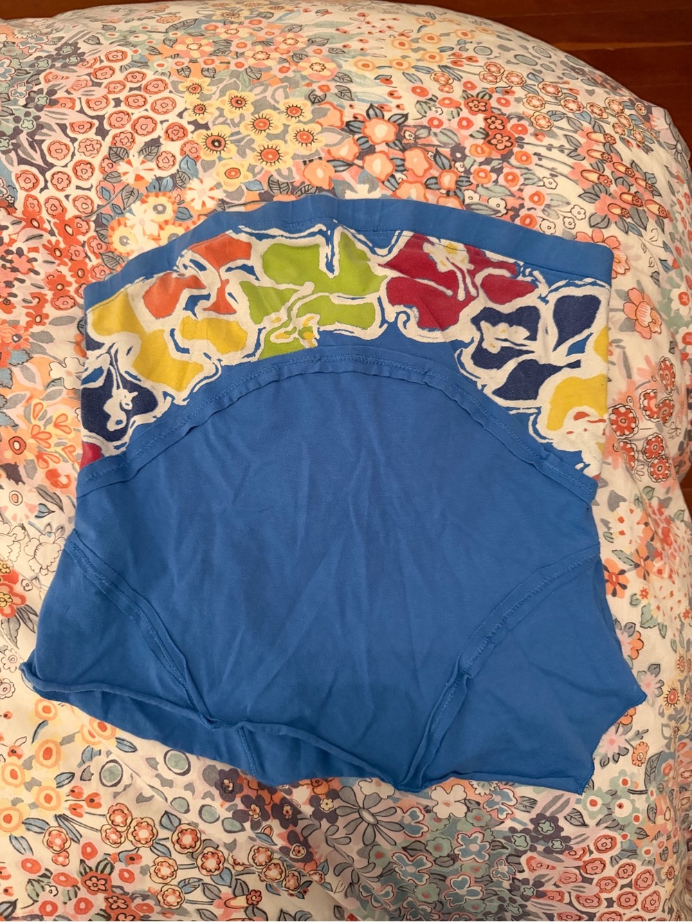 Free People Blue Tank Top with Multicolor Floral Yoke